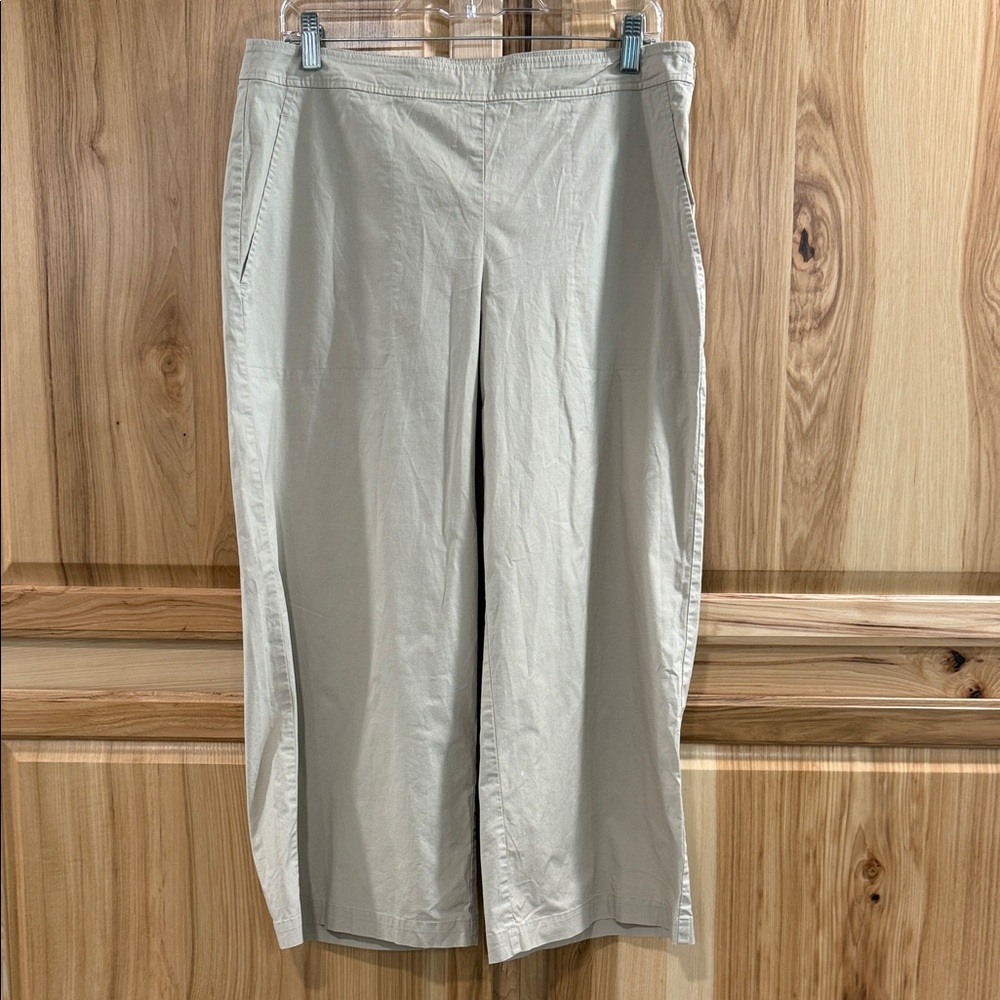 Eileen Fisher Light Khaki Cropped Pull On Organic Cotton Minimalist Pants Sz M